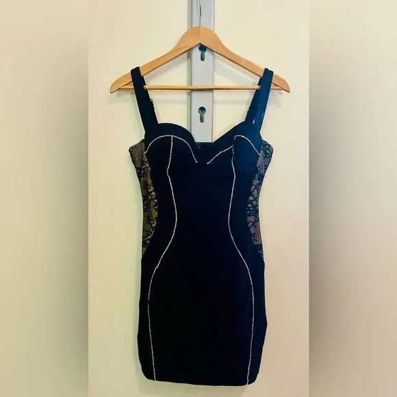 TA3 Lushy Rhinestone and Lace Mini Dress, Size L - Picture 2 of 7